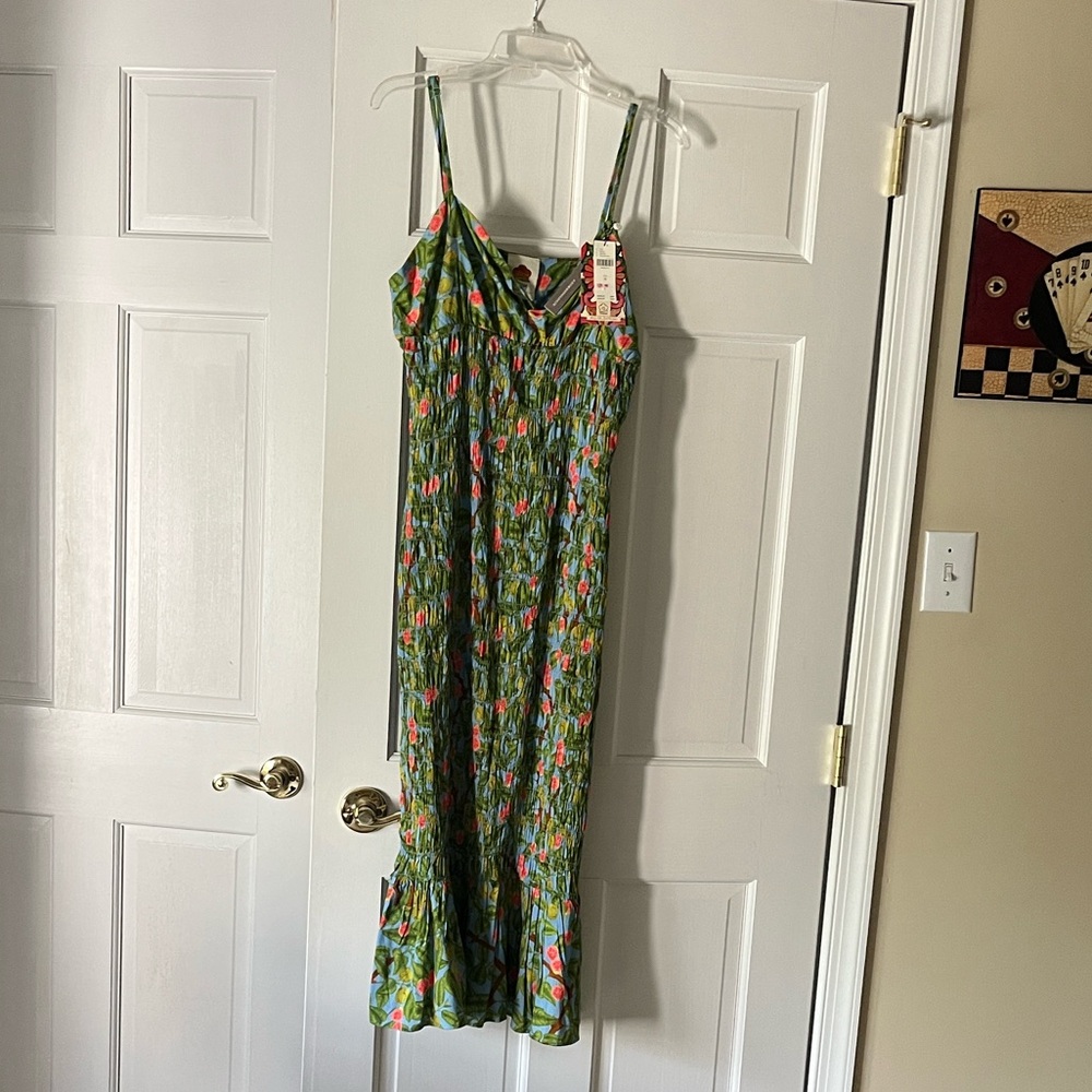 FARM Rio Green Floral Midi Dress